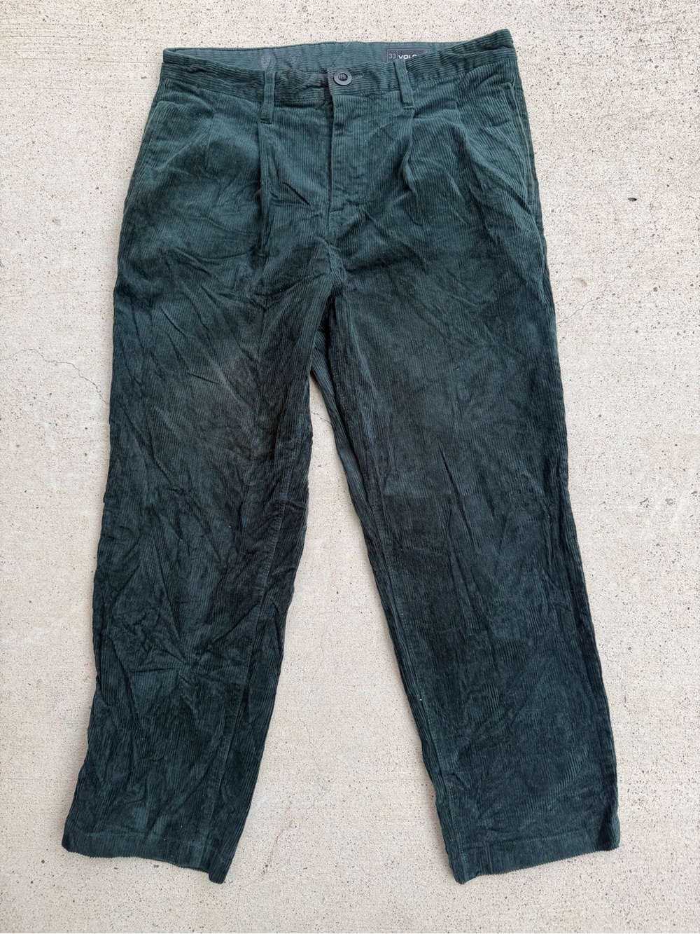 Volcom Corduroy Pants Mens 33 Green Skate Embroidered Logo Stretch